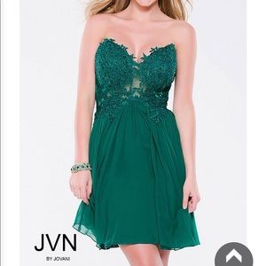 Jovani JVN Emerald Green Sheer Formal Dress
